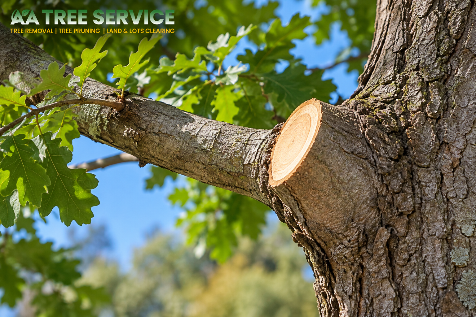 Close-up of a proper crown reduction cut made back to a lateral branch
